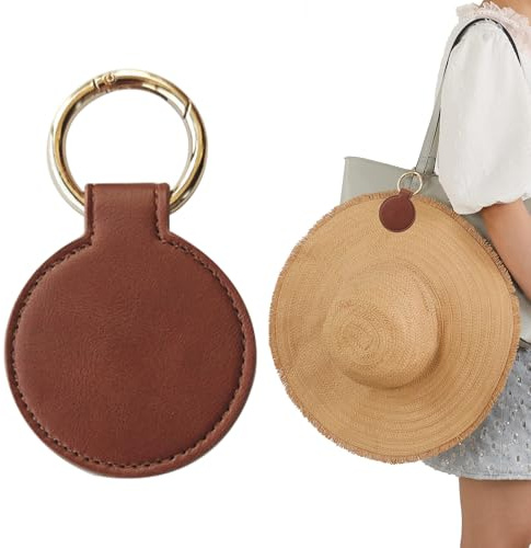 Hat Clip, Magnetic Hat Clip for Travel, Hat Clip Holder Outdoor for Bag | Stylish PU Clip for Sun Hat, Bag Wide Brim Hat Clip, Hat Holder Bag Hat Clip (Brown)