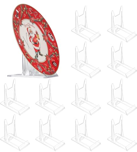 12 Pièces Support de Présentation Réglables, Supports de Plaque Affichage en Plastique Transparent, Support Assiette Decorative, Chevalets Présentoir de Livre pour Cadres Photo CD, 11.5x11x6 cm