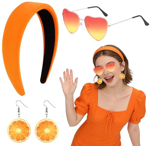 Meleager 3 Pezzi Accessori Costume Arancione - Cerchietto Capelli, Occhiali da Sole Arancioni, Orecchini Frutta, Accessori Travestiti da Donna per Carnevale, Cocktail Party