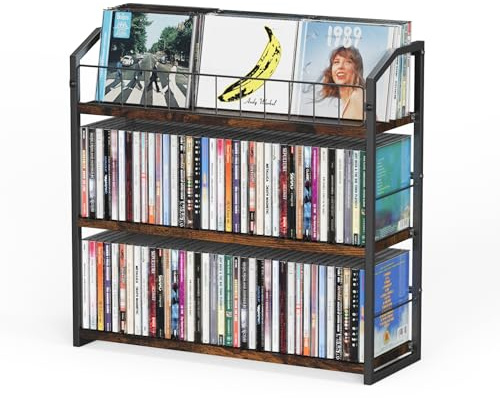 TJ.MOREE 3-Tier CD Holder, CD Storage and Rack for Display, Storage Organizer with Display Top Shelf, Premium Holder Shelf for Home, Office and Kitchen Counter Organizer Rack, Holds 123 CD