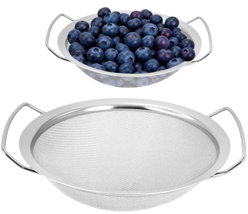 Yonality 2 pcs Scolapasta da Cucina, Ø20 cm e 16 cm con Doppio Manico, Colapasta in Rete Microforato in Acciaio Inox, per Pasta, Frutta, Verdura, per Scolare, Filtrare e Setacciare