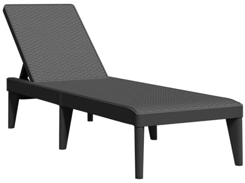 Fisinber Lettino da giardino in plastica PP con effetto rattan, schienale regolabile in 4 livelli, per giardino, terrazza, balcone, colore antracite, 186 x 60 x 29 cm