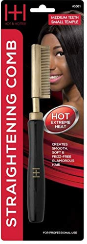 Hot & Hotter Thermal Straightening Comb - Medium Teeth (Model 5501) - Gold Finish Pressing Comb for Stove Top - Classic Manual Hair Straightener for Silk Press & Smoothing