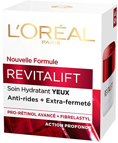 L'Oréal Paris - Soin Yeux Hydratant Visage Anti-Âge - Anti-Rides, Extra-Fermeté & Tonifiant - Enrichi en Pro-Rétinol Avancé & Fibrelastyl - Tous Types de Peaux - Revitalift - 15 ml