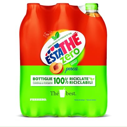 Estathé Zero Pesca - The Freddo, Senza Zucchero, con Vero Infuso di Foglie di The e Succo di Pesca, Bevanda Analcolica Senza Glutine, 6 Bottiglie da 1,5 lt