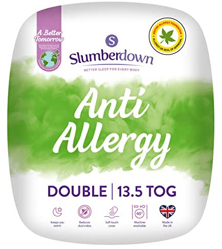 Slumberdown Anti Allergy Double Duvet 13.5 Tog - Allergy UK Approved Warm Winter Duvet for Allergy Sufferers - Made in the UK, Anti Bacterial & Machine Washable Double Quilt (135 x 200cm)