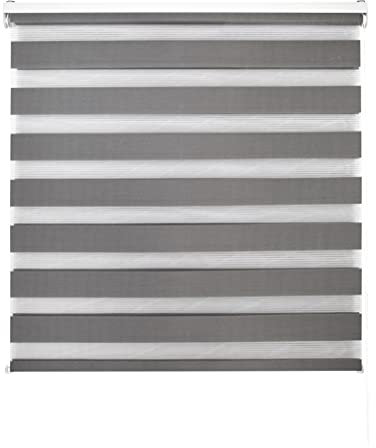 Blindecor Lira doppelrollo - duo rollo tag und nacht Anthrazitgrau - 180 x 250 cm (Breite x Länge) | Stoffgröße 177 x 245 cm | Fensterrollo zebra