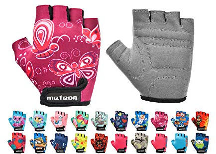 meteor - Cycling Gloves - Bike Accessories - Bicycle – Durable Anti-Slip Fingerless Gloves for Boys and Girls, Soft Padding, Ideal for Kids Bike Cycling - Size: M - Motif : Pink Butterflies
