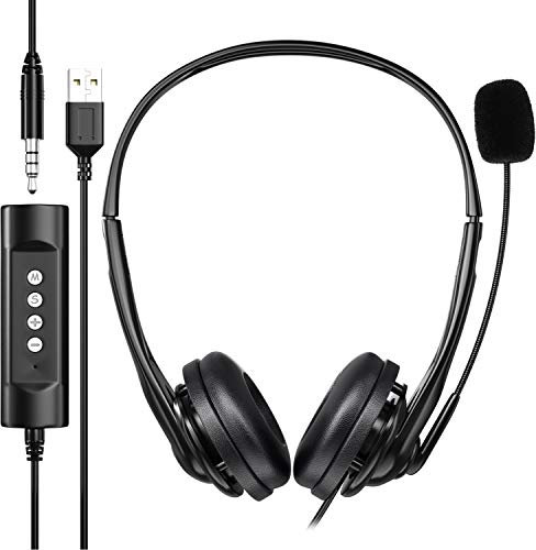 Newaner Cuffie per PC, con USB da 3,5 mm e microfono flessibile, per un suono leggero, ideale per Skype, Voip, Teamspeak, Mac, PC, smartphone e tablet