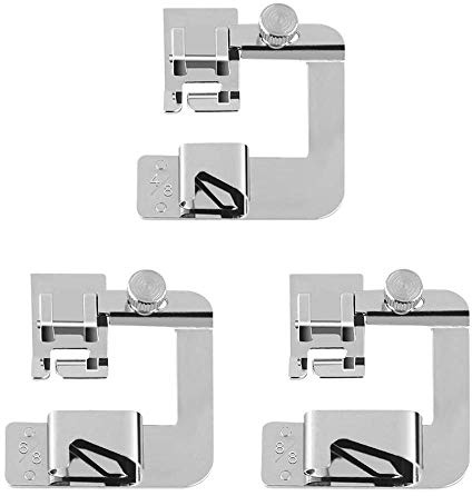 Narrow Rolled Hem,3 Pack Sewing Machine Presser Feet Hemming Foot Kit 4/8 6/8 8/8 Inch Wide Rolled Hem Pressure Foot for Most Low Shank Adapter Sewing Machines Singer Brother
