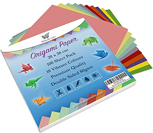 Papel de origami, 100 hojas cuadradas grandes de origami, papel tradicional japonés, papel plegable de doble cara, 10 colores brillantes y pasteles para adultos y niños (grande, 20 cm x 20 cm, 1