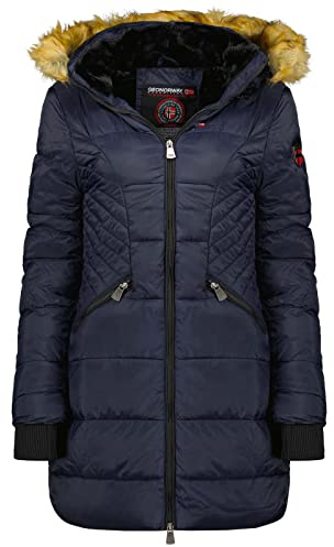 Geographical Norway Abeille Lady - Parka Cálida Para Mujeres En Otoño Invierno - Abrigo Fino Con Capucha De Piel Sintética - Chaqueta A Prueba De Viento - Rego Elegante Ide (Marina M-talla 2)