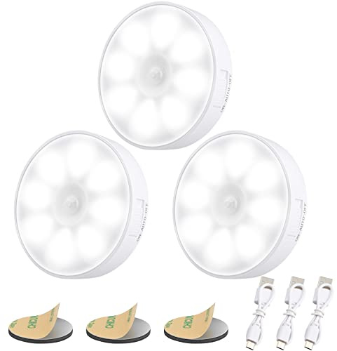 Electight Luce Notturna LED Ricaricabile USB [3 Pezzi], Luce a induzione Interna, Sensore di Movimento per Luci, 8 LED, 3 modalità, per Armadietto, Scale, Cucina, Corridoi, Camera (Bianco)