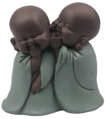 Statuette Bonze Chuchoteur – Porte Bonheur - Décoration Zen et Feng Shui – pour Créer Une Ambiance Relaxante et Spirituelle – Idée Cadeau – Hauteur: 12cm – Vert et Marron – Zen’Light