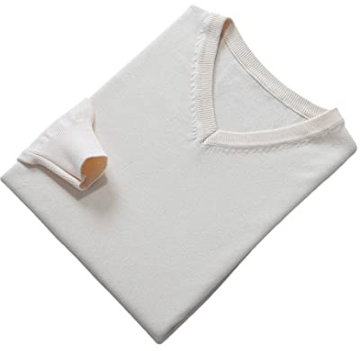 Vogrtcc Kashmirtröja herr pullover höst vinter V-ringad mjuk varm jumper stickade tröjor, BEIgE, L