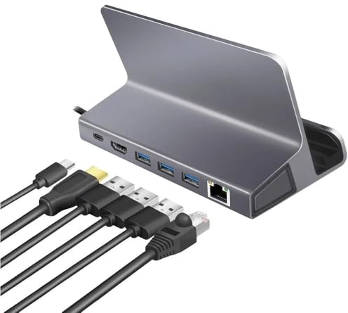 USB 3.2 Gen1 Dockingstation 6-Port mit USB PD (PowerDelivery 100W) aus Aluminium, Halterung für Tablets, Smartphones und Controller