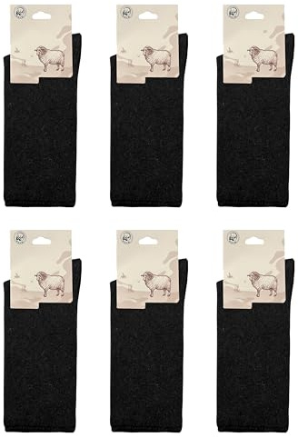 Chaussettes unisexe 6 paires pour femme et homme en laine et cachemire mélangées de haute qualité pour l'hiver de Noël cod.8500, Noir , 40-46