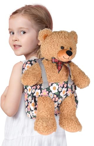 Bebamour Doll Carrier Backpack, 100% Cotton, Kids Backpack for Dolls Accessories Storage Bag (Green Flower)