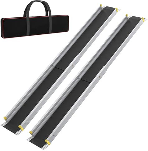 FIVMEN 2X Rollstuhlrampe Teleskop 91-153 cm Aluminium Rampe Rollstuhl Tragfähigkeit 300 kg Teleskoprampe Auffahrrampe Laderampe Verstellbare Tragbare für Rollstühle & Scooter