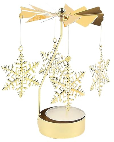 GUOYOU Rotating Candlestick Metal Rotary Tealight Holders Christmas Iron Rotating Candle Holder Romantic Living Room Accessories for Christmas Valentines Day Wedding Birthday Decoration (Snowflakes)