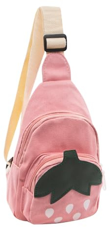 LJCZKA Bolso de Pecho Conejo Niña, Bolso Bandolera de Fresa Pequeño Niña Mochila Cruzada con Correa Ajustable para la Escuela, Viajes, Deporte