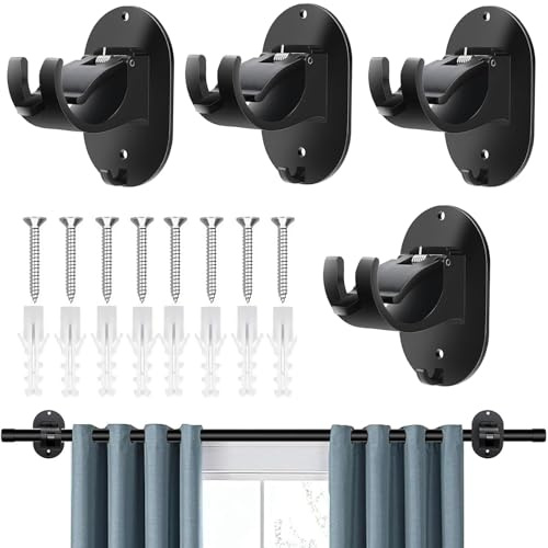 Guyode 4 Pezzi Staffa Autoadesivi per Aste per Tende, Ganci per Tende Senza Bucare, ABS Ganci Adesivi per Tendes, Regolabile Supporti per Bastoni Tendes per Soggiorno Camera da Letto Bagno