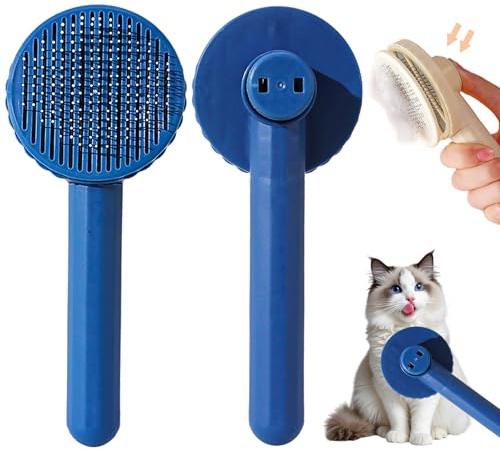 Brosse Poils Chat Brosse Chien, Ergonomique Nettoyage en Un Clic, Enlèvement Efficace des Poils Morts et Tomentose, Adapté pour Les Chiens et Chats (Bleu Foncé)