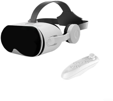 ComfyHarbor VR Headset with Controller - 110° FOV 3D Glasses for Smartphones 5.5-6.7, Compatible with iOS/Android, Built-in Headphones, Adjustable ABS Design (White/Black)(White)