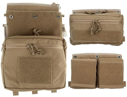 Panneau Arrière Tactique d'Assaut Multifonction pour Vest Plate Carrier, Core avec Poches Grandes pour Mags, Cartes et Stockage d'Eau, Équipement de Chasse et d'Airsoft(Tan)
