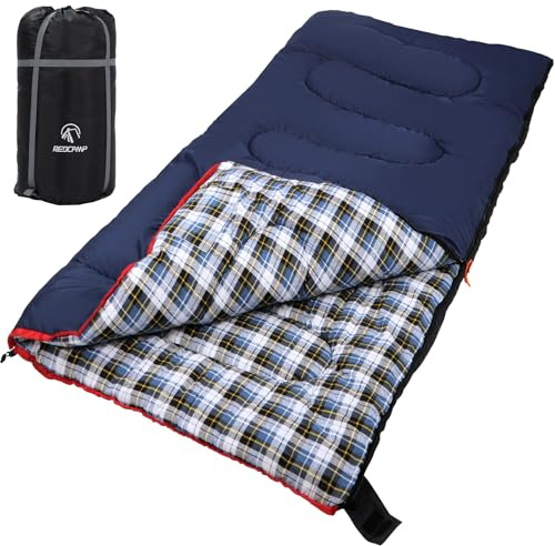 REDCAMP Saco de dormir XXL de algodón, 3-4 estaciones, talla grande, para adultos, cómodo saco de dormir de franela compacto, saco de dormir para exteriores, invierno, mochilero, camping, senderismo y