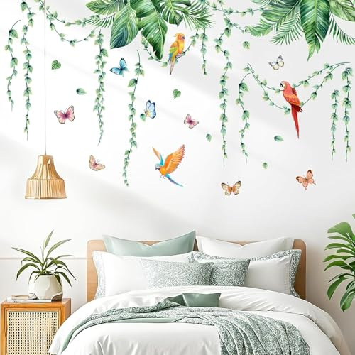 MisFun Pegatinas Pared Decorativas Pegatinas de Pared Colgantes Hojas Verdes Tropicales Adhesivos Pared Decorativos Plantas Palma Hojas Vid Vinilos Pared para Cocina Oficina Pasillo