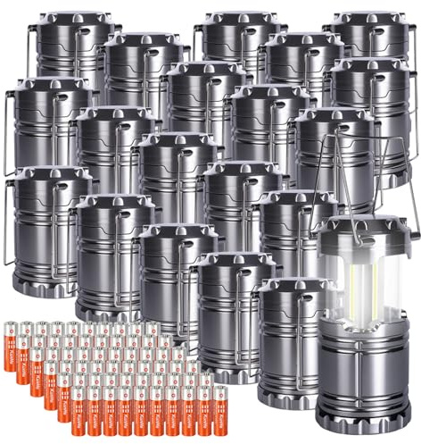 KUNHE Paquete de 20 faroles LED para camping que funcionan con pilas (incluye 60 pilas alcalinas AA), 350 lúmenes, IPX4, luz impermeable para corte de energía, emergencia, huracán, tormenta