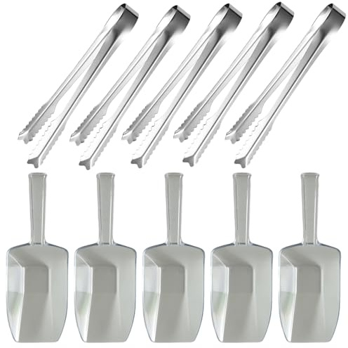 5Pcs Ice Tongs, 5Pcs Ice Scoop, Sugar Tongs for Sugar Cubes, Stainless Steel Serving Tongs for Food, Mini Tongs for Bar Parties and Kitchen Use, Small Tongs for Sweet Treats and Buffet Service