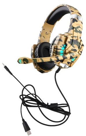 ERYUE Noise-Canceling Gaming Headset with LED Lighting, Adjustable Microphone for PC, Console Players (Yellow)