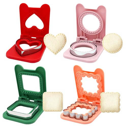 TZEKING 4 Pezzi Taglierine per Sandwich e Sigillante, Set Tagliapanini in Acciaio Inox e PP, Formine per Pane per Bento Box, Pranzo, Scuola, Senza Crosta