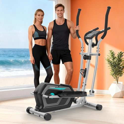 Bicicleta Elíptica con 16 Niveles de Resistencia,Monitor LCD,Sensores de Pulso,Ultra Silenciosa Elíptica para Casa con Pedales Antideslizantes,Portabotellas,Capacidad de Carga de 130KG