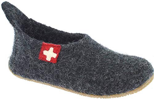 Living Kitzbühel Unisex Slipper Schweizer Kreuz Flache Hausschuhe, Schwarz Anthra 600, 38 EU