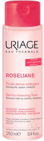Uriage Roseliane Reinigendes Fluid gegen Rötungen mit CALENDULA, ROSE & APRICOT KERNEL OIL - Reinigt und lindert Rötungen - Frisches, milchiges Fluid - Sicher für empfindliche Haut - 250ml