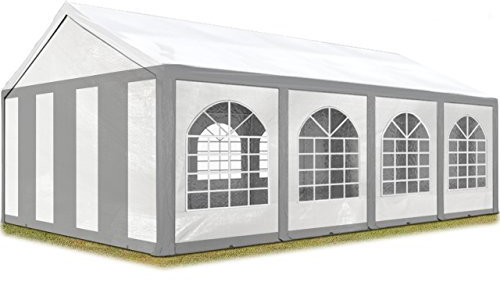TOOLPORT Hochwertiges Partyzelt 4x8 m Pavillon Zelt PE Plane 450 N Gartenzelt Festzelt Bierzelt Wasserdicht grau-weiß
