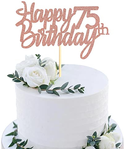 Sumerk Rose Gold Glitter Happy 75th Birthday Cake Topper 75th Cake Topper for Birthday Anniversary Party Decorations - Pack of 1