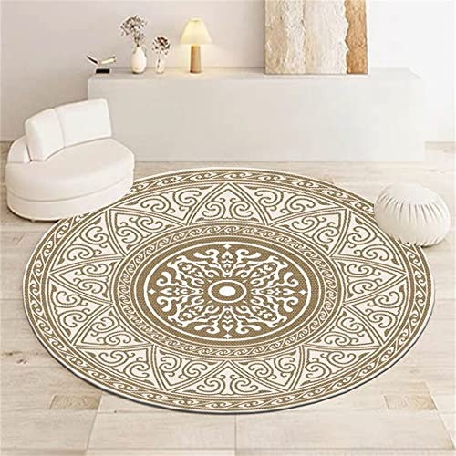 Highdi Teppich Rund Modern rutschfest Waschbar Schlafzimmer Teppiche, Innenbereich Minimalismus Polyester Runder Teppich fürs Wohnzimmer, Flur, Kinderzimmer, Büro (80cm,goldenes Mandala)