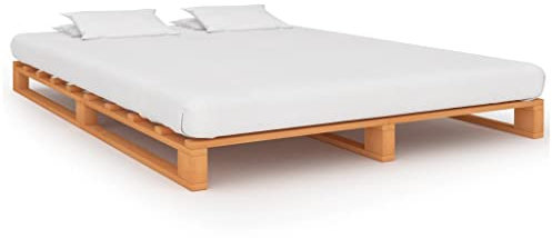 puraday Palettenbett Holzbett 200x140x14 cm Massivholz Bett Doppelbett Gästebett Jugendbett Bettrahmen Massivholzbett Tagesbett Bed Frame Familienbett Betten Braun Massivem Kiefernholz Rahmen