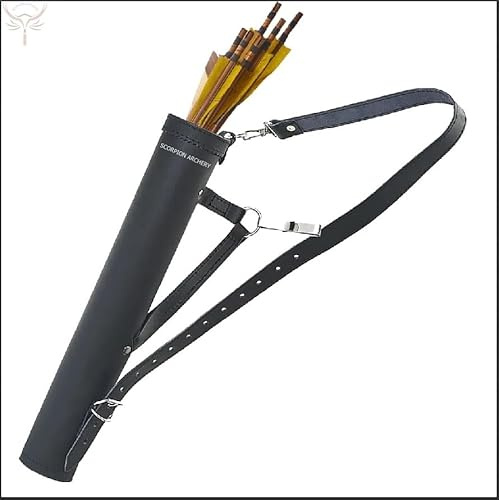SCORPION ARCHERY Traditional Shoulder Back Quiver Bow Arrow Holder Handmade Straps Belt Adjustable Lightweight & Comfortable Cow Leather Gift for him Aniversary Gift (Black)