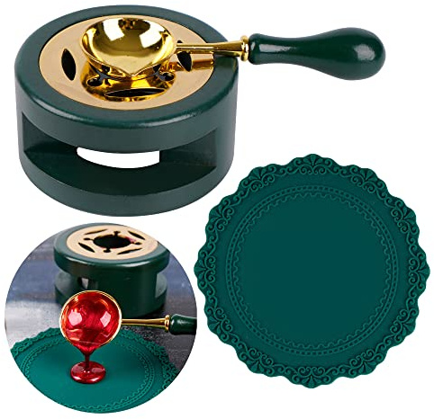 WARFEL Wax Seal Kit with Furnace, Spoon, Silicone Pad for Melting Wax Beads or Sticks (Green)