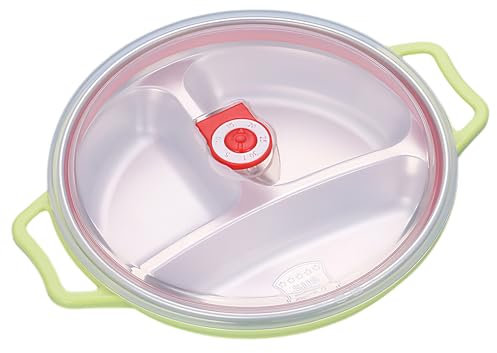 Mikrowellen Teller 1,3L: Mikrowellengeschirr mit Deckel und Handhaben, Runden Salatschüssel mit 3 Fach Aufteilung, Deckel mit Belüftung, Lunchbox Mikrowellen- und Spülmaschinenfest Kühlschrank (Grün)