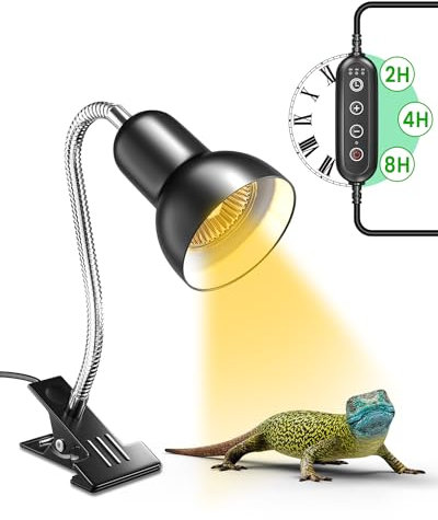 GlowUp Heat Lamp for Tortoise, Reptile Heat Spotlight with Timer, Dimmable Reptile Heat Lamp with Clip, E27 Tortoise Heat Lamp with BS Plug,Vivarium Heat Lamp for Torise, AC220-240V(Without Bulb)