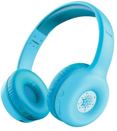 Trust Nouna Casque Bluetooth sans Fil pour Enfant 4-10 Ans avec Limite de Volume (85dB) Casque Micro Pliable avec Autocollants, 15h d'Autonomie, Headphones pour Switch, Tablette, Musique, Bleu