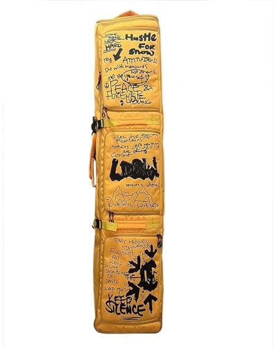 Hapihom Padded Ski Bag with Wheels, Waterproof Travel Snowboard Bag, All-Terrain Yellow Graffiti