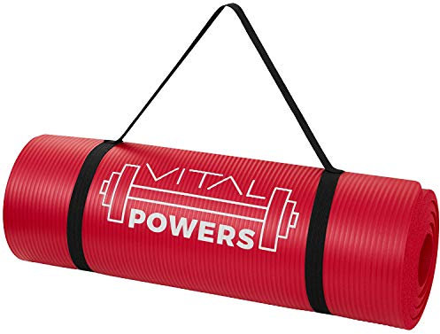 Yogamatte rutschfest Pilates Fitness Trainingsmatte mit Tragegurt | Premium Sportmatte & Gymnastikmatte | extra dick 1,5 cm | 180 x 60 cm | Rot