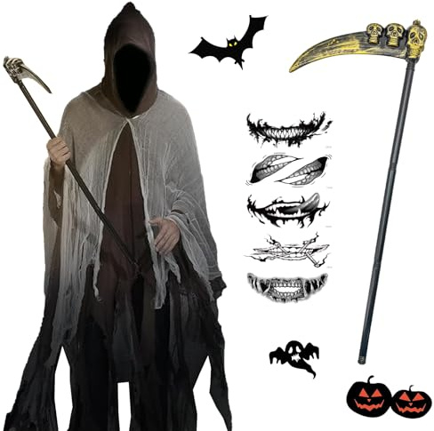 HUIKUANGEU Disfraz Muerte, Parca, Disfraz de Grim Reaper, Halloween, Segador